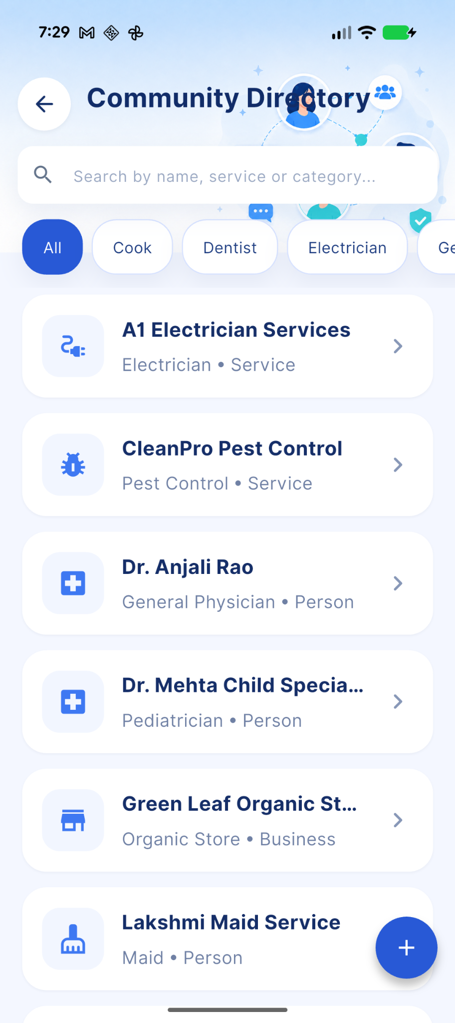Community directory screen