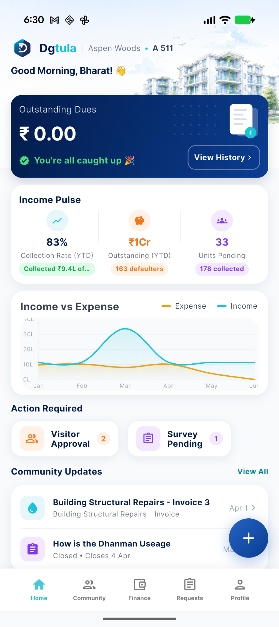 Home dashboard screen