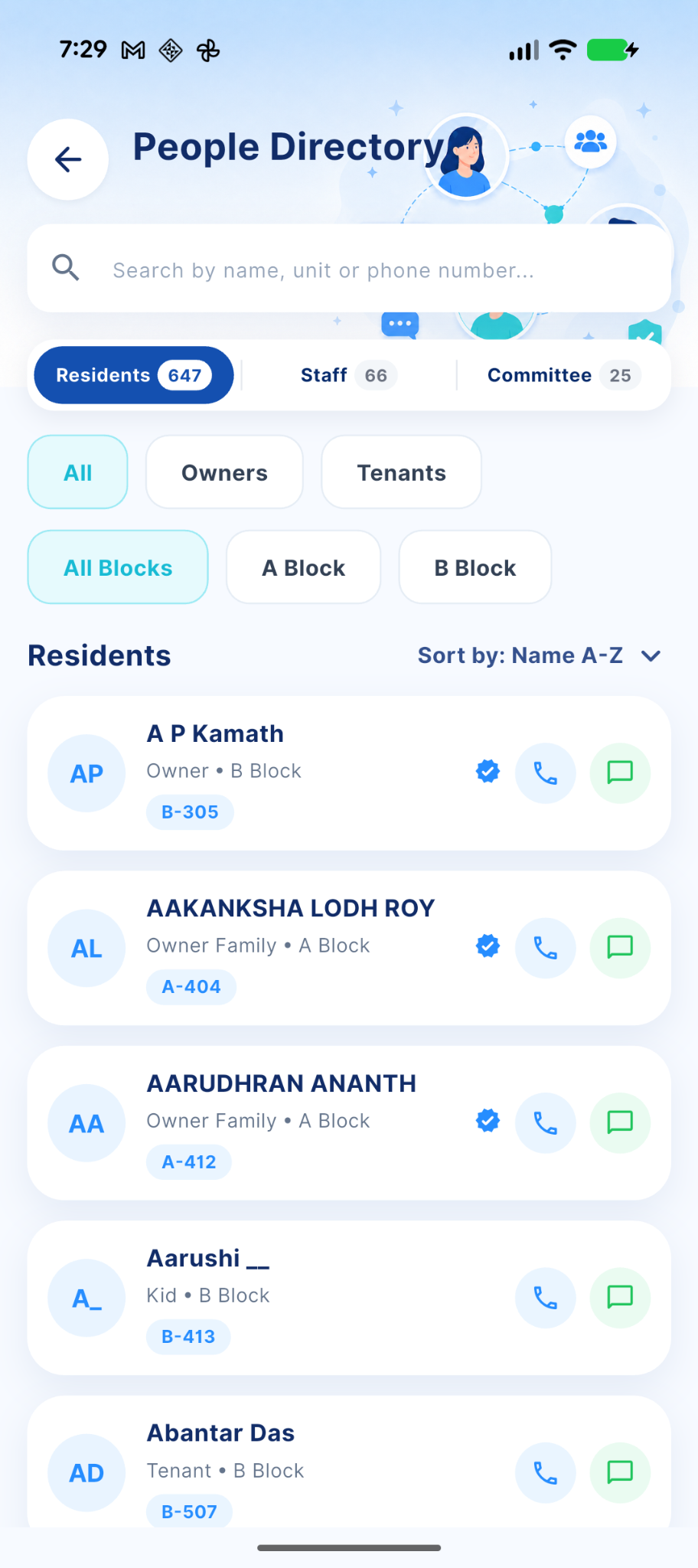 People directory screen