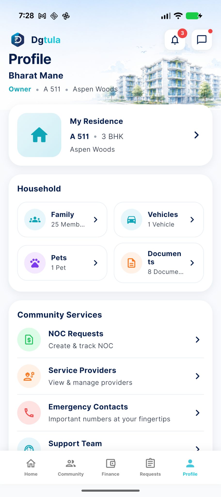Profile screen